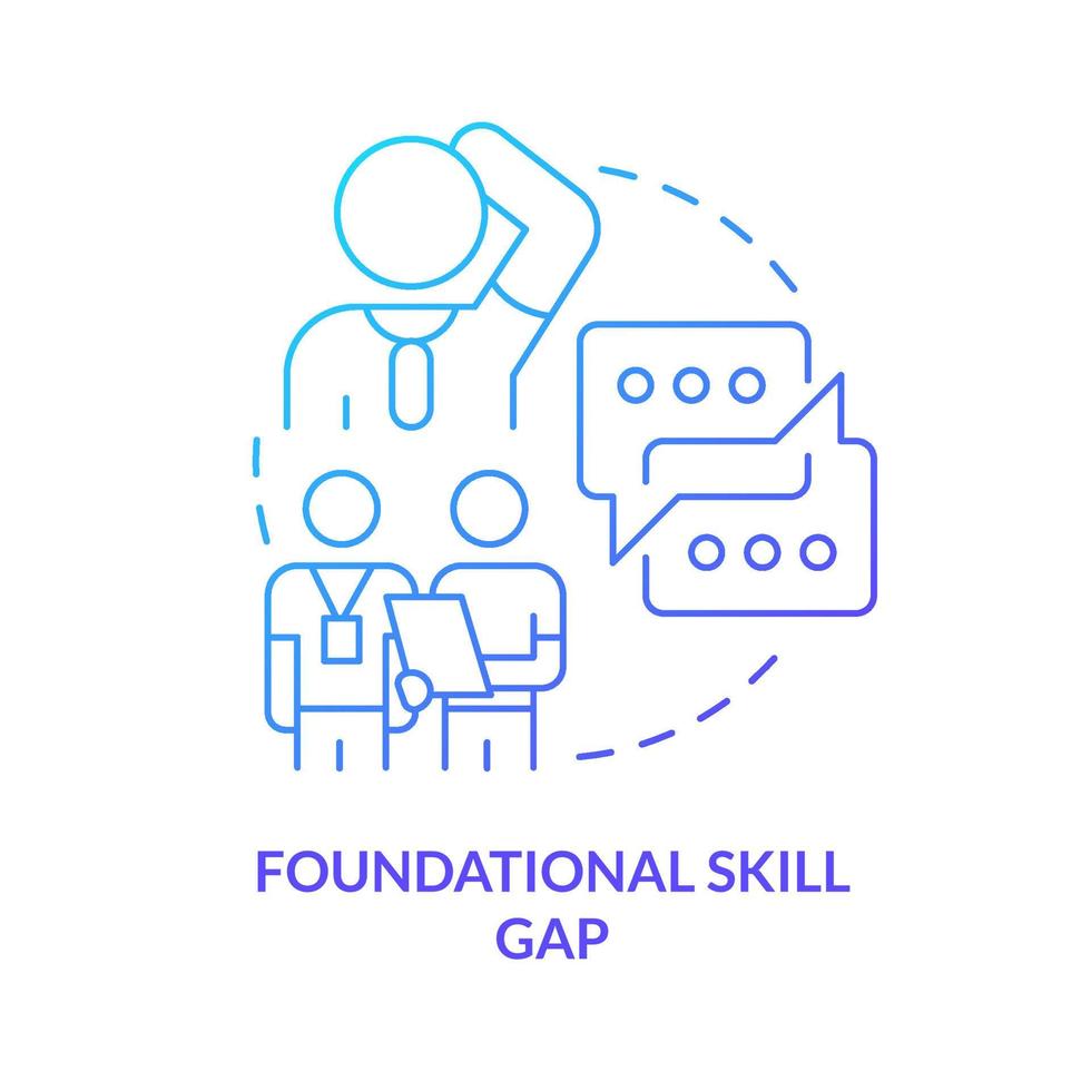 icône de concept de gradient bleu d'écart de compétences fondamentales. absence de soft skills. problème dans l'illustration de la ligne mince de l'idée abstraite de l'enseignement supérieur. dessin de contour isolé. vecteur