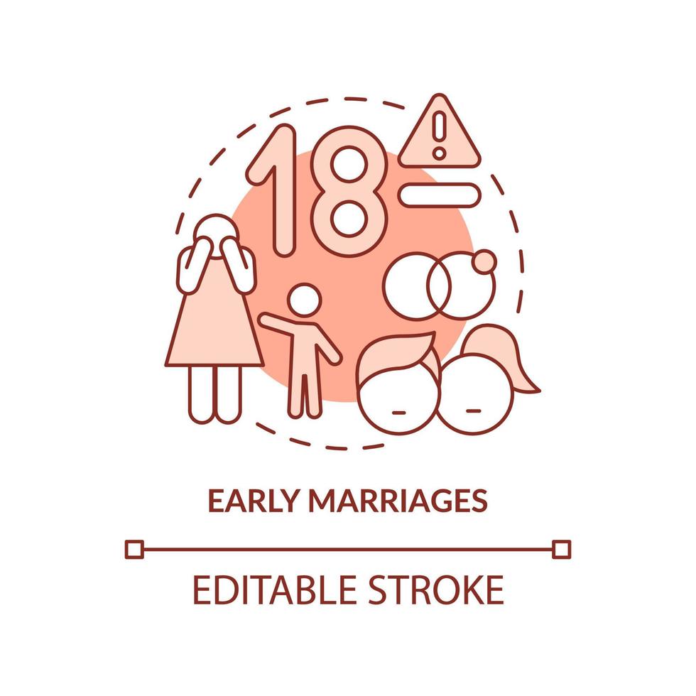 icône de concept de terre cuite de mariages précoces. adolescents. effet social de la surpopulation idée abstraite illustration en ligne mince. dessin de contour isolé. trait modifiable. vecteur