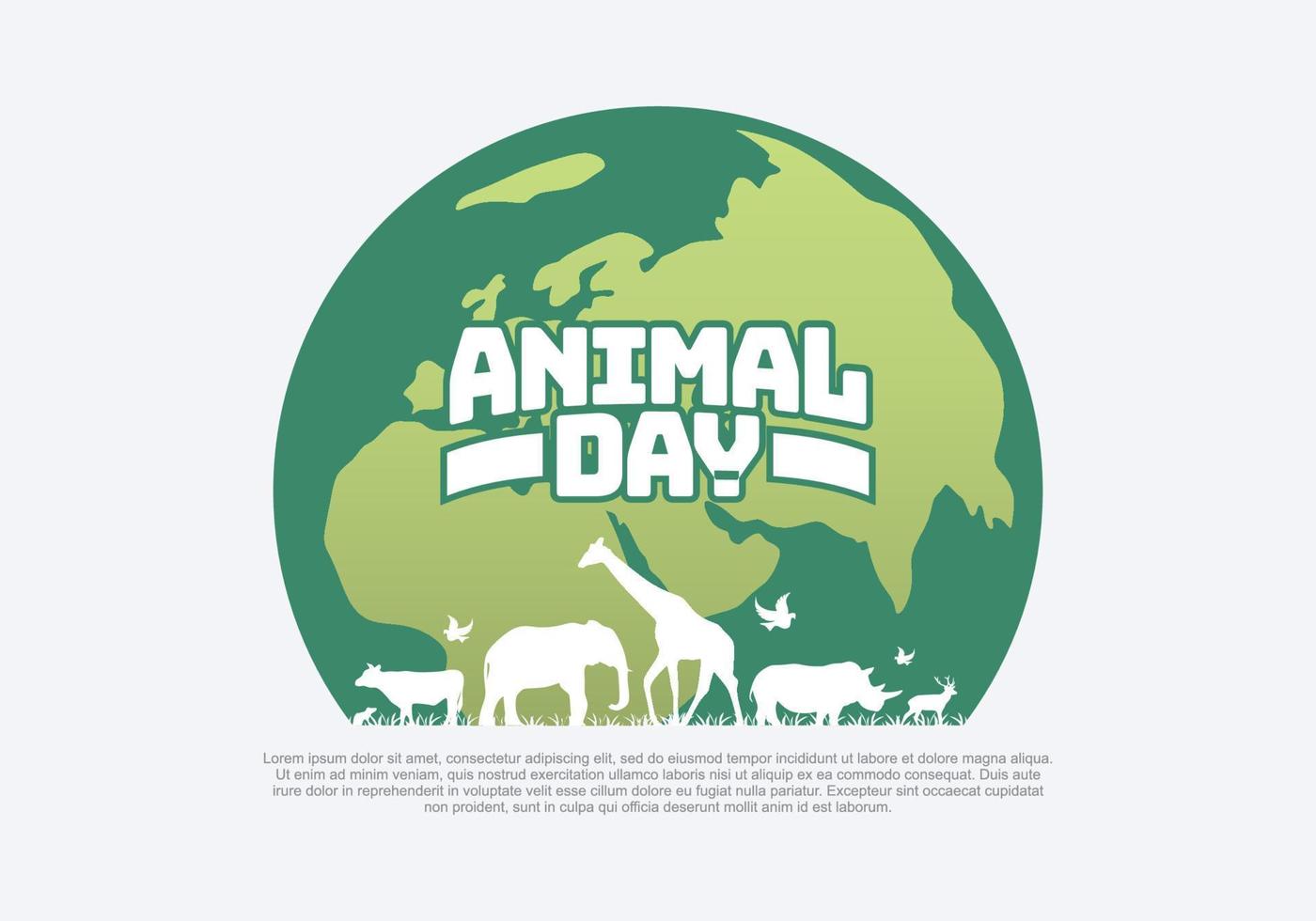 journée mondiale des animaux avec fond de terre verte célébrée le 4 octobre. vecteur