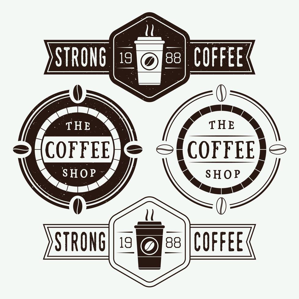 ensemble de logos, étiquettes et emblèmes de café vintage avec tasse, plat et grains vecteur