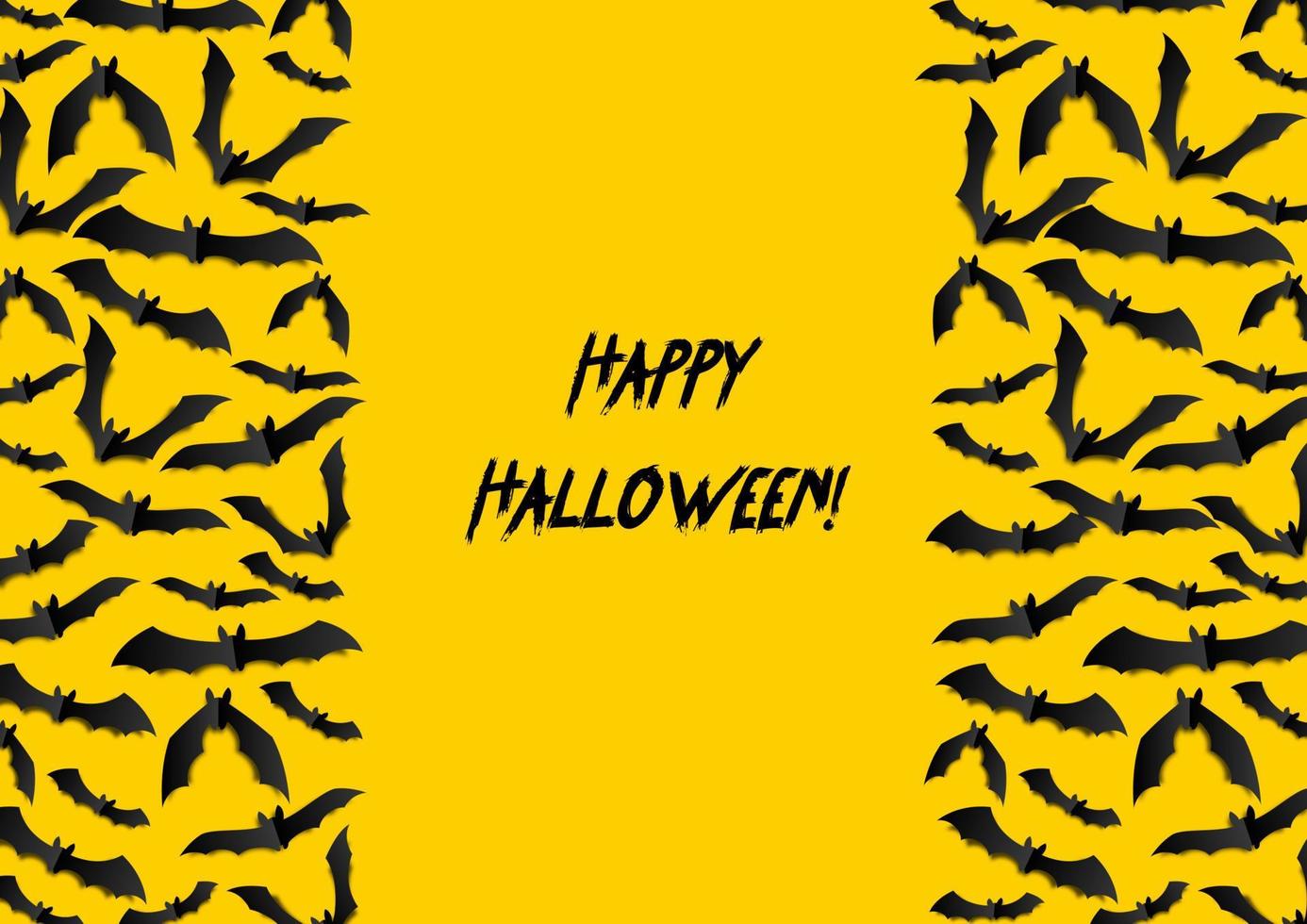 carte de voeux d'halloween avec des chauves-souris noires sur fond jaune vecteur