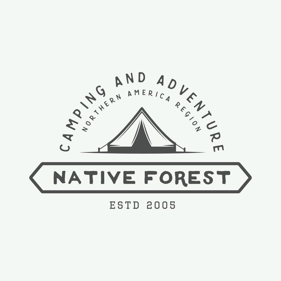 logo de camping vintage en plein air et d'aventure, insigne, étiquettes, emblème, marque. art graphique. illustration vectorielle. vecteur