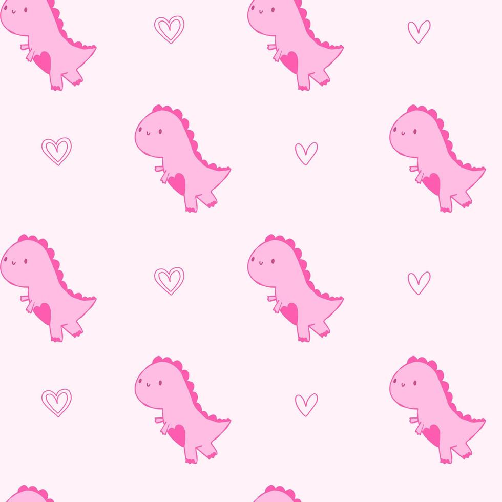 petit dinosaure mignon avec doodle coeurs de ligne. motif pastel rose pour papier, bébé, album, enfants. vecteur