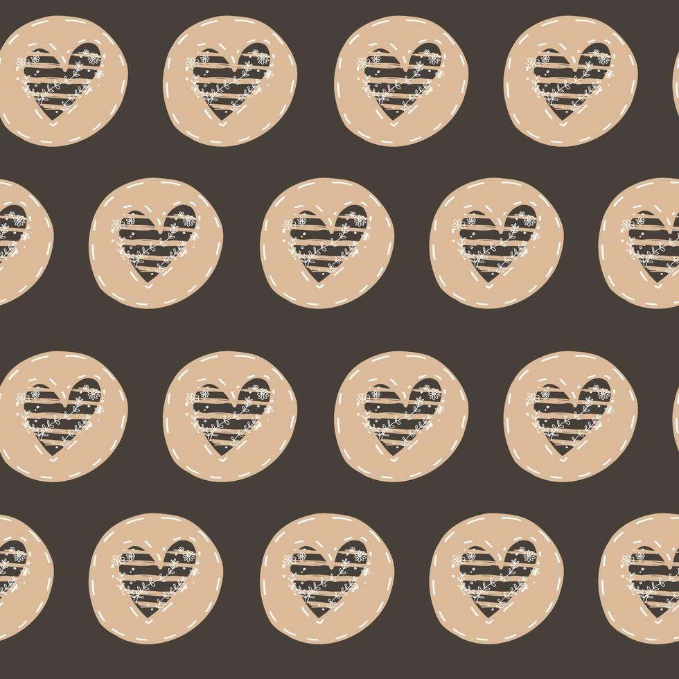 biscuits mignons sous la forme d'un doodle coeur. motif marron pour papier, bébé, album, mariage, saint valentin. vecteur