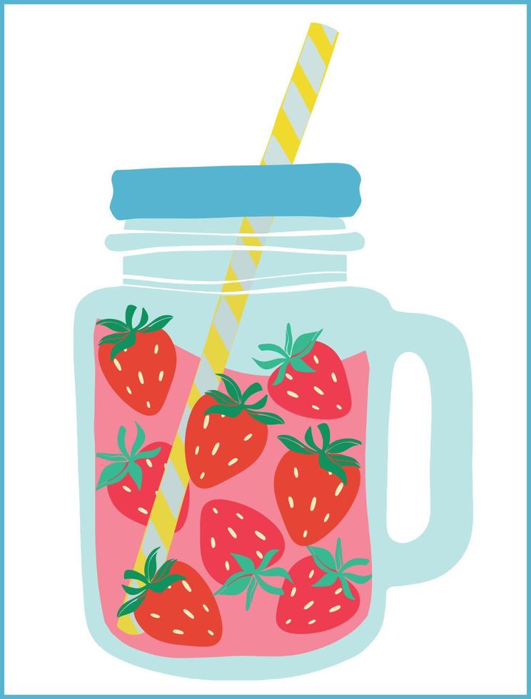 limonade aux fraises dans un bocal avec une paille. canneberges dans un verre. limonade sur fond transparent. illustration vectorielle graphique. aliments biologiques naturels. vecteur