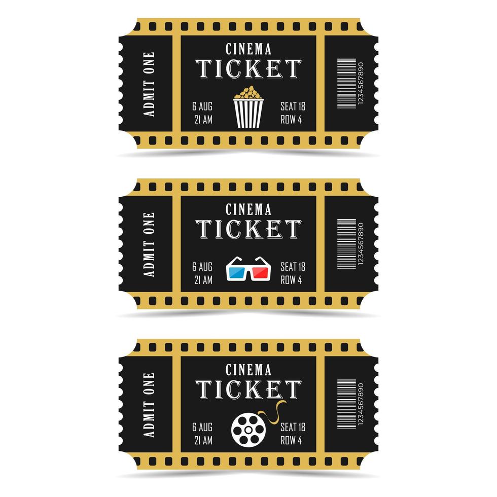 billets de cinéma réalistes. dans les couleurs noir, or. billets de cinéma élégants vecteur