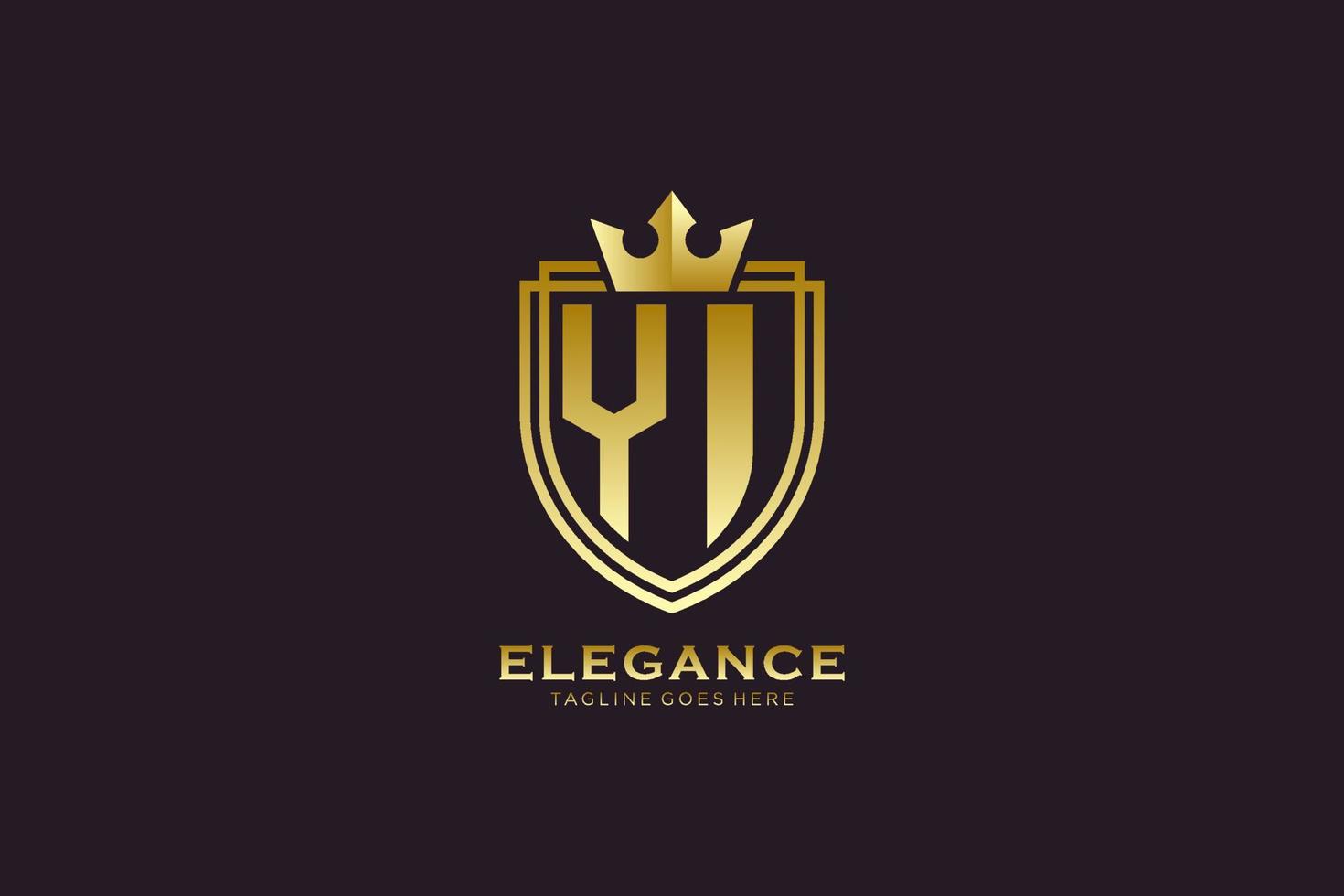 logo monogramme de luxe élégant initial yi ou modèle de badge avec volutes et couronne royale - parfait pour les projets de marque de luxe vecteur