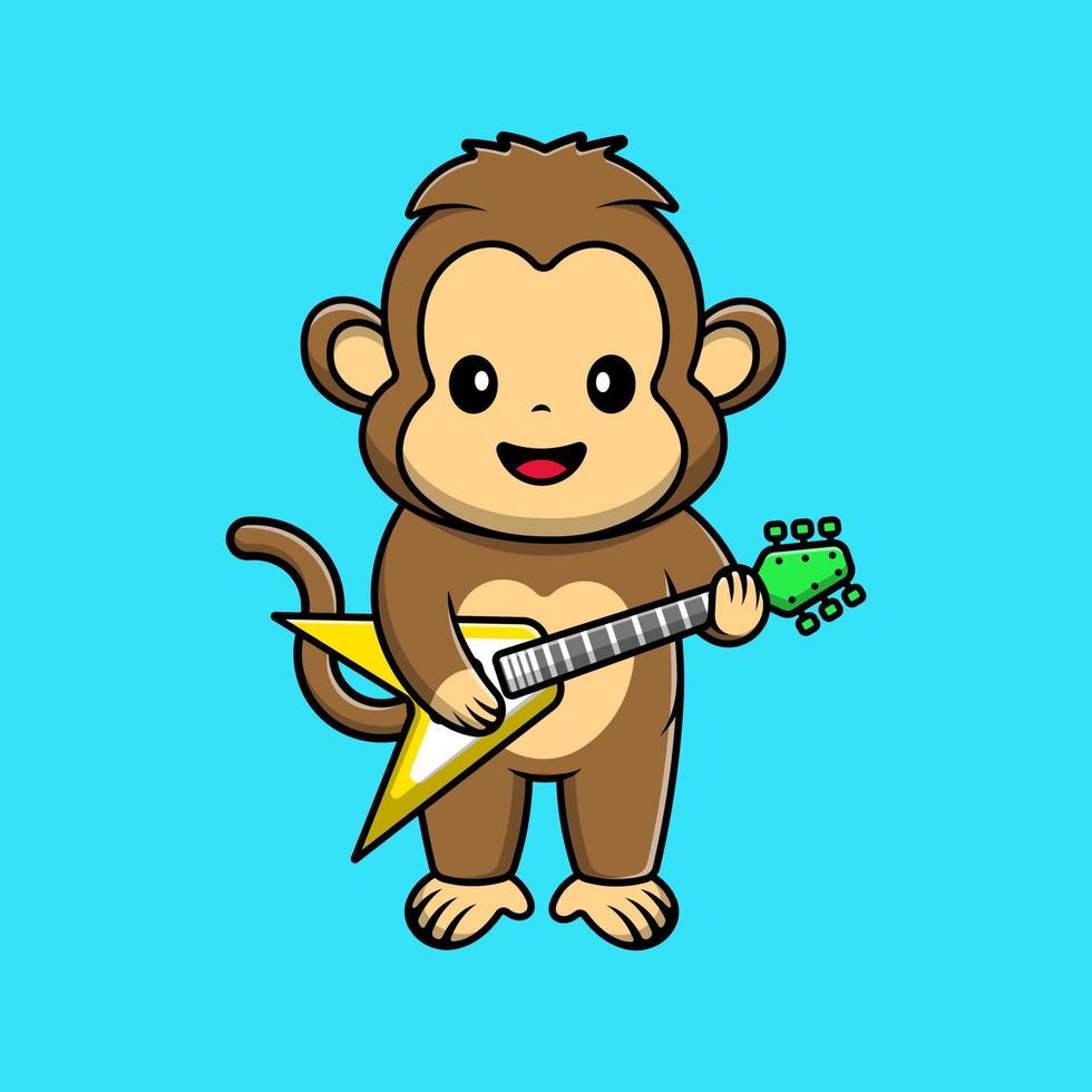 singe mignon jouant illustration d'icônes vectorielles de dessin animé de guitare électrique. concept de dessin animé plat. adapté à tout projet créatif. vecteur