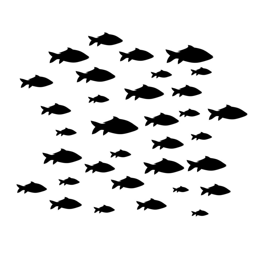 silhouette de groupe de poissons nageant ensemble en mer profonde. isolé sur fond blanc. idéal pour les affiches de logo sur la vie marine vecteur