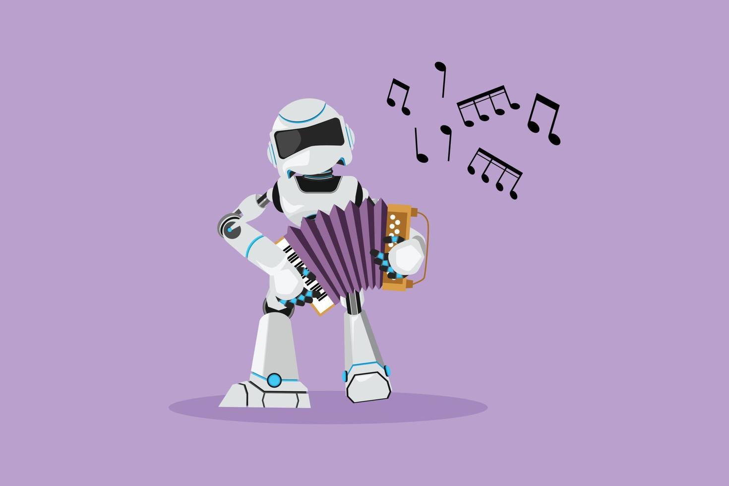 personnage dessin plat robot musicien jouant de l'accordéon. spectacle d'accordéoniste. développement technologique futur. processus d'apprentissage automatique de l'intelligence artificielle. illustration vectorielle de dessin animé vecteur