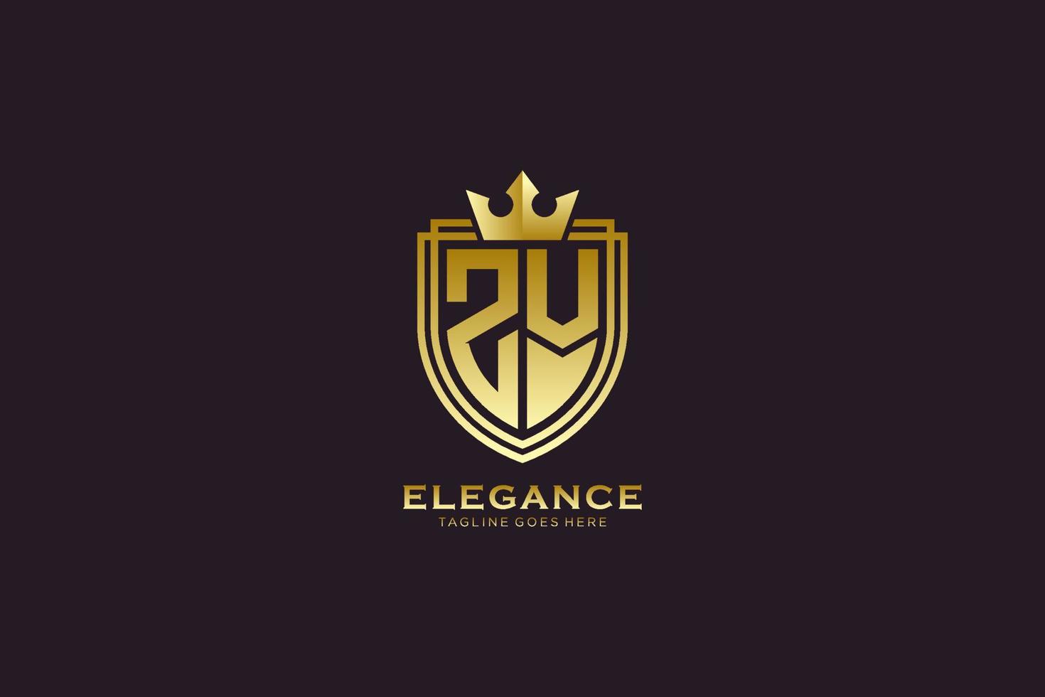 logo monogramme de luxe élégant initial zv ou modèle de badge avec volutes et couronne royale - parfait pour les projets de marque de luxe vecteur