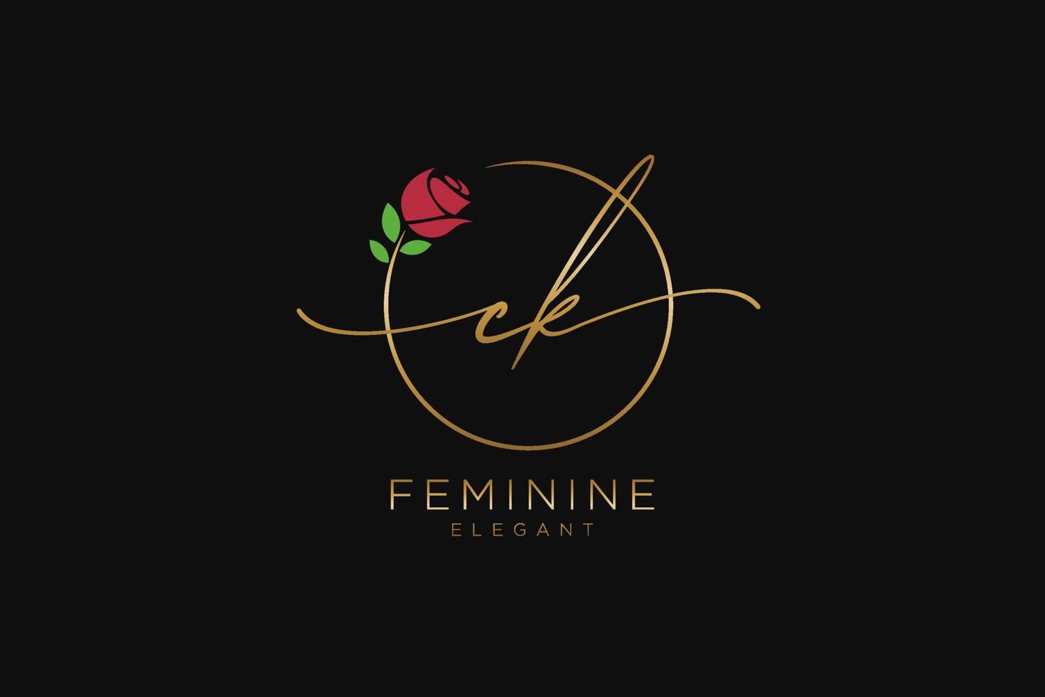 monogramme de beauté du logo féminin ck initial et création de logo élégante, logo manuscrit de la signature initiale, mariage, mode, floral et botanique avec modèle créatif. vecteur