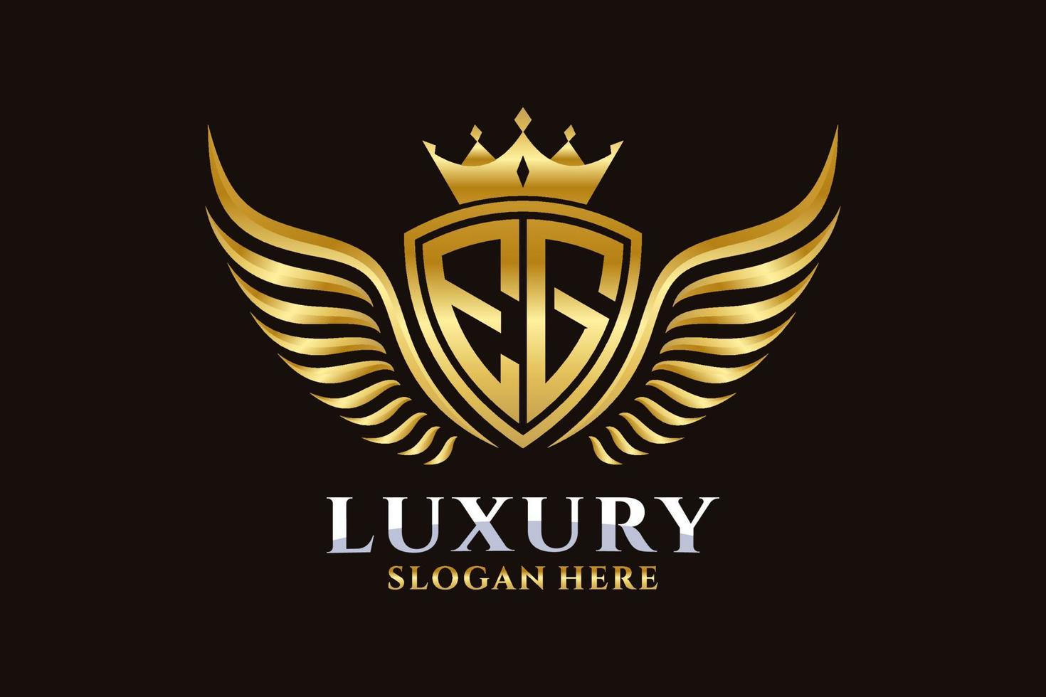lettre d'aile royale de luxe, par exemple vecteur de logo de couleur or de crête, logo de victoire, logo de crête, logo d'aile, modèle de logo vectoriel.