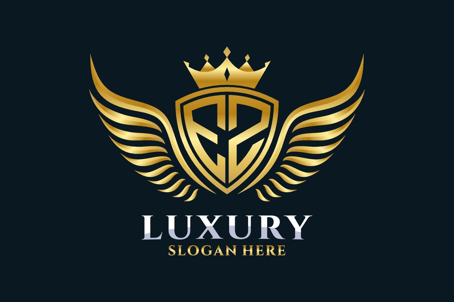lettre d'aile royale de luxe ez crest logo couleur or vecteur, logo de victoire, logo de crête, logo d'aile, modèle de logo vectoriel. vecteur