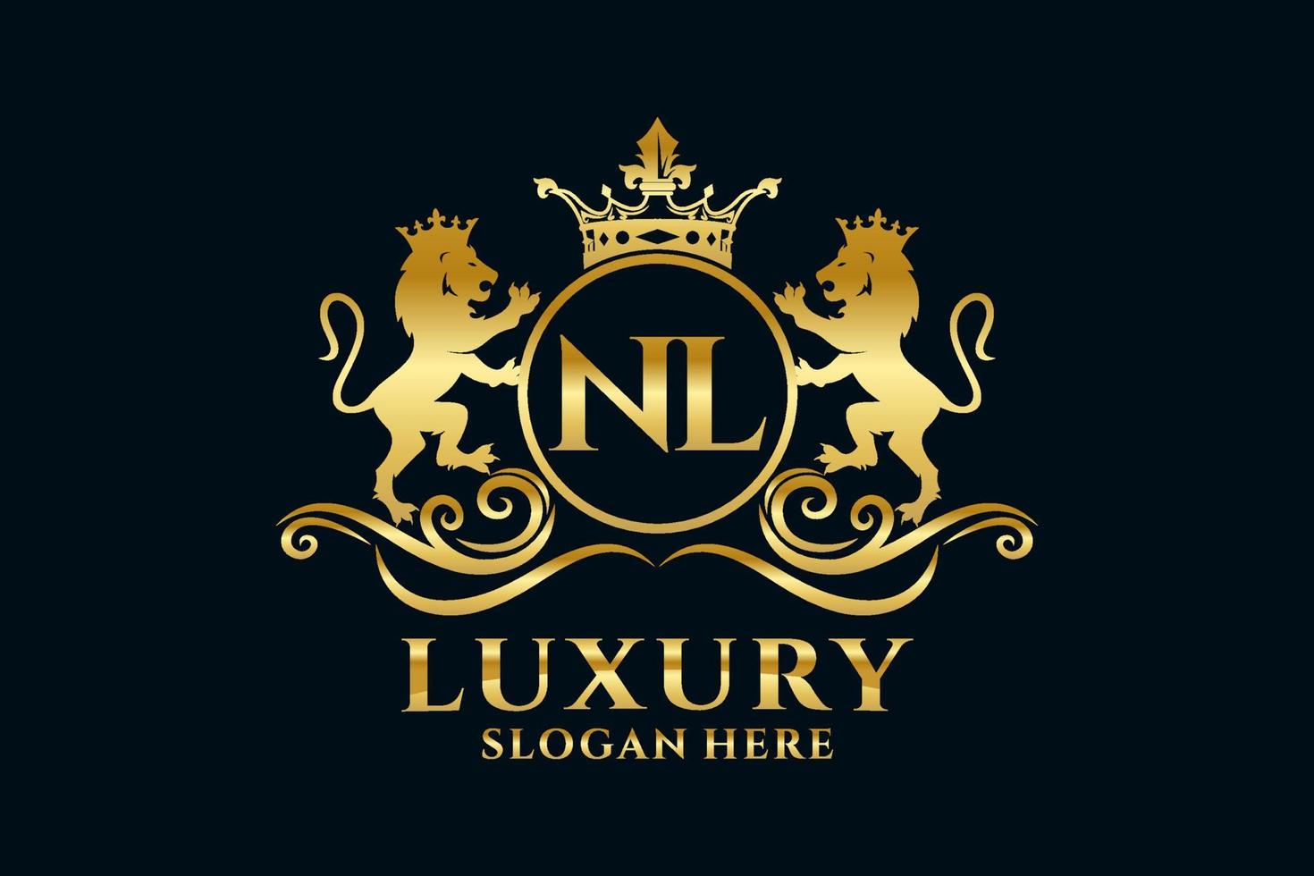 modèle de logo de luxe royal lion lettre initiale nl dans l'art vectoriel pour les projets de marque luxueux et autres illustrations vectorielles.