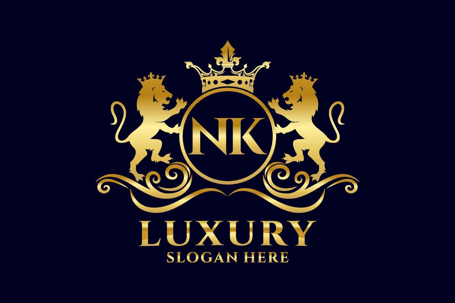 modèle de logo de luxe royal lion lettre initiale nk dans l'art vectoriel pour les projets de marque de luxe et autres illustrations vectorielles.