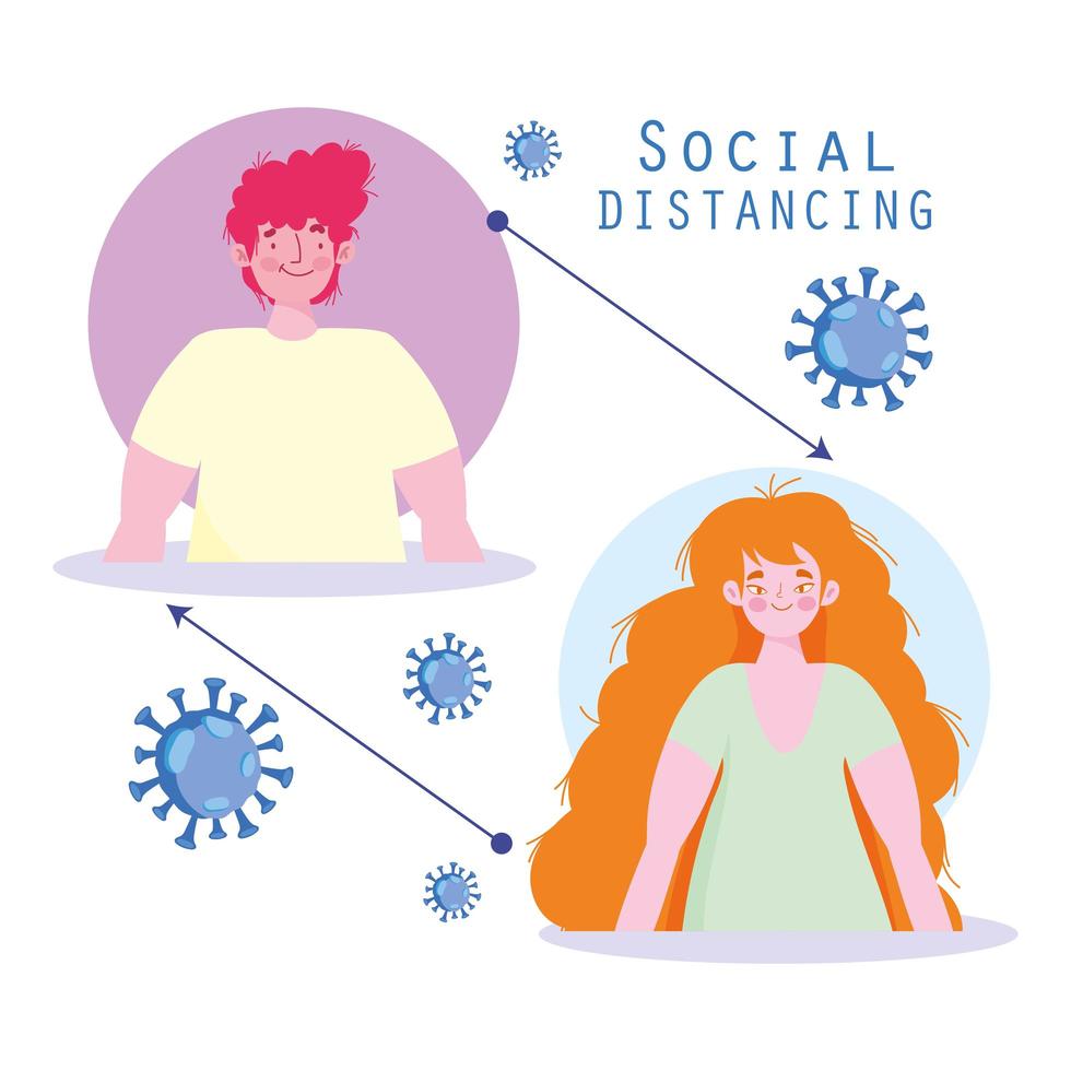distanciation sociale homme et femme pour prévenir l'infection virale vecteur