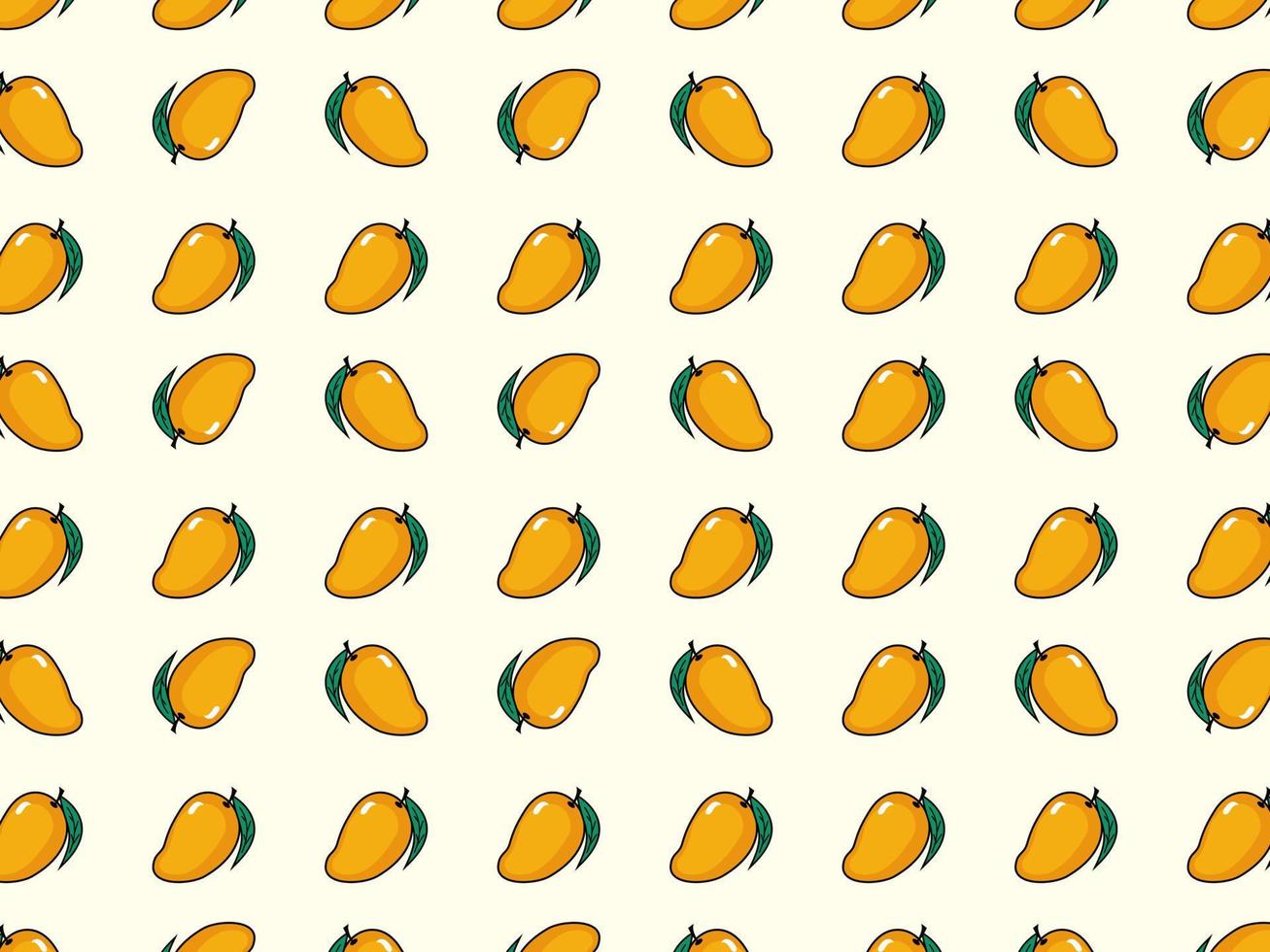 modèle sans couture de mangue. fond de modèle sans couture de mangue. modèle sans couture de couleur graphique de fruit de mangue. peut être utilisé pour l'emballage, le papier d'emballage, les cartes de vœux, les autocollants, les tissus et les imprimés. vecteur