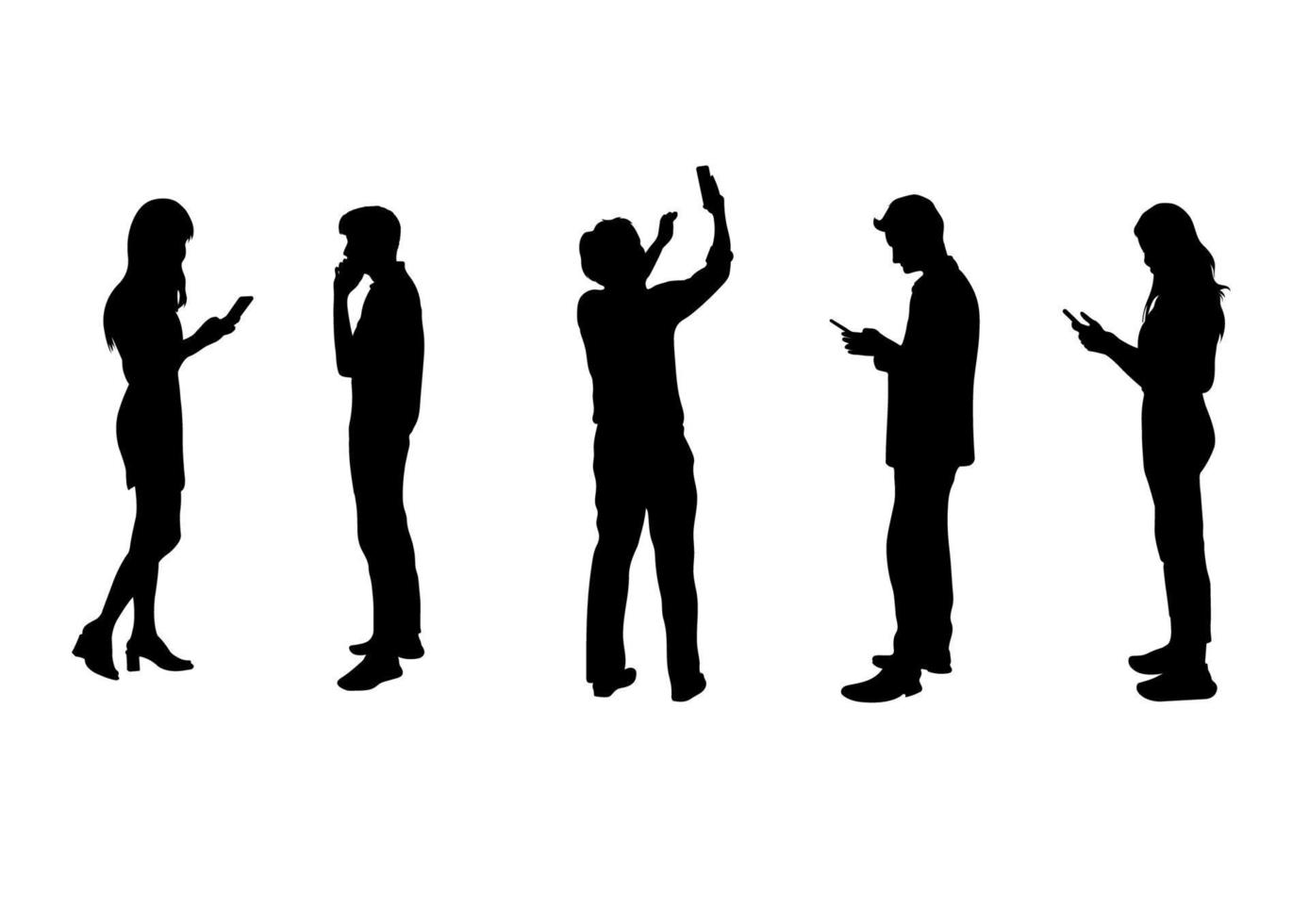 graphique silhouette femme d'affaires et homme tenir le smartphone pour la connexion par illustration vectorielle de technologie vecteur