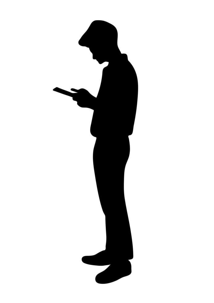 graphique silhouette homme d'affaires tenir le smartphone pour la connexion par illustration vectorielle de technologie vecteur