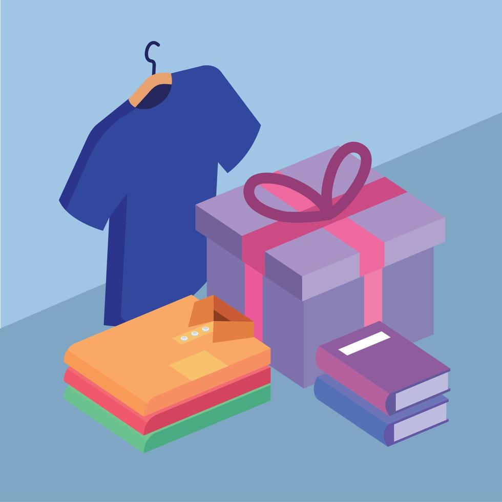 vêtements et livres avec cadeau vecteur