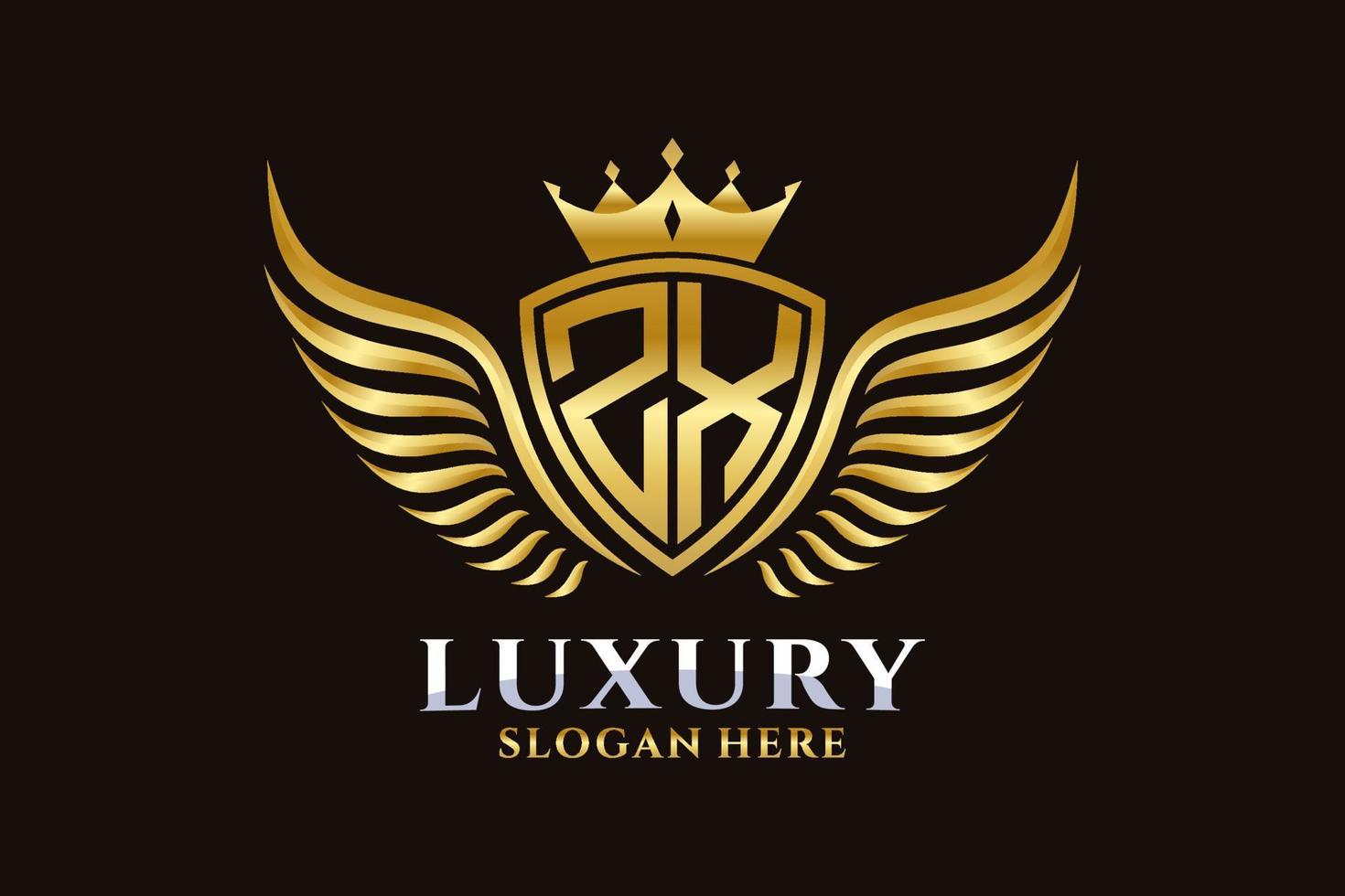 lettre d'aile royale de luxe zx crête logo couleur or vecteur, logo de victoire, logo de crête, logo d'aile, modèle de logo vectoriel. vecteur