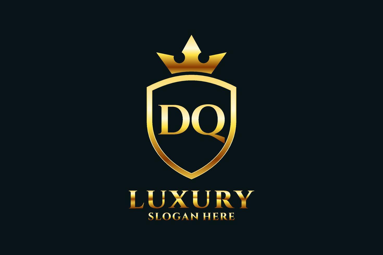 logo monogramme de luxe élégant initial dq ou modèle de badge avec volutes et couronne royale - parfait pour les projets de marque de luxe vecteur