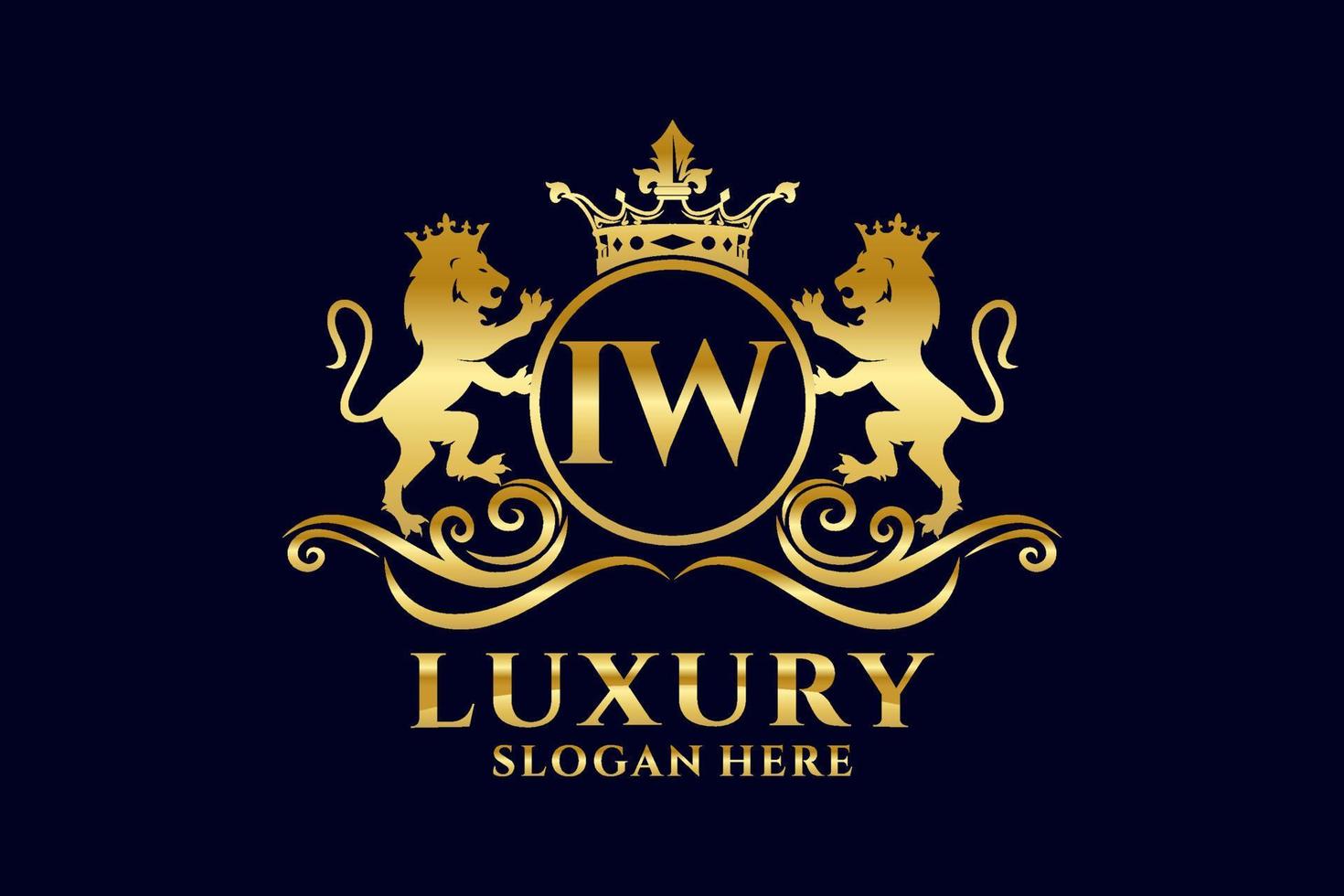 modèle initial de logo de luxe royal de lion de lettre iw dans l'art vectoriel pour des projets de marque luxueux et d'autres illustrations vectorielles.