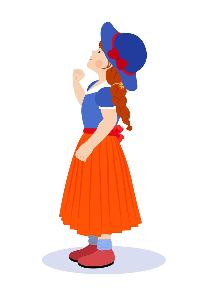 petite fille avec personnage de dessin animé de chapeau vecteur