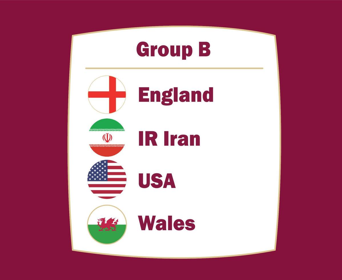 états unis angleterre pays de galles et iran drapeau emblème pays groupe b symbole conception football final vecteur équipes de football illustration