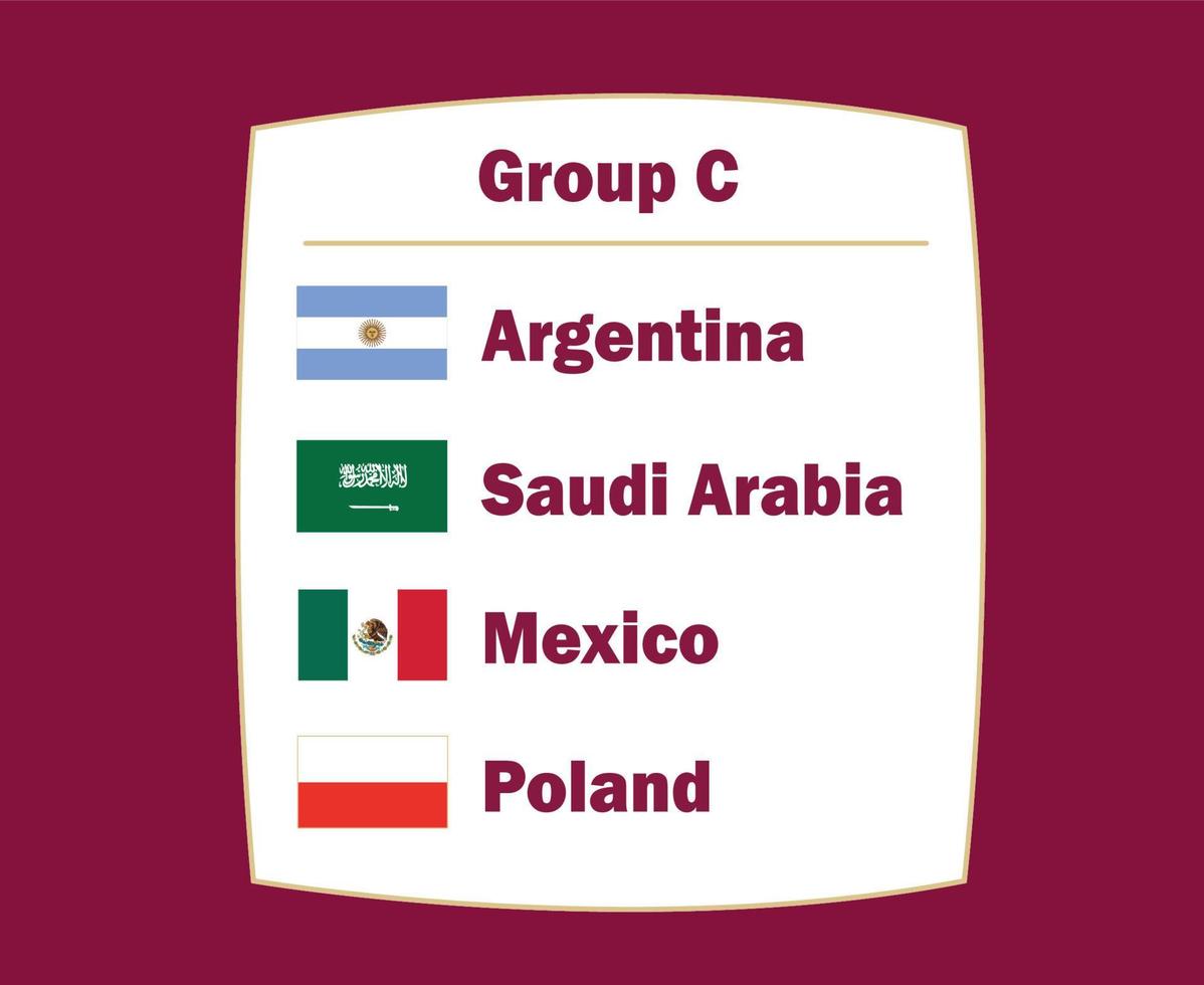 argentine pologne mexique et arabie saoudite emblème drapeau pays groupe c symbole conception football final vecteur équipes de football illustration