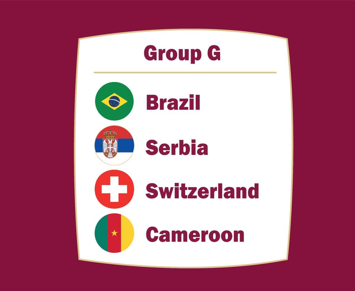 suisse brésil serbie et cameroun drapeau emblème pays groupe g symbole conception football final vecteur équipes de football illustration