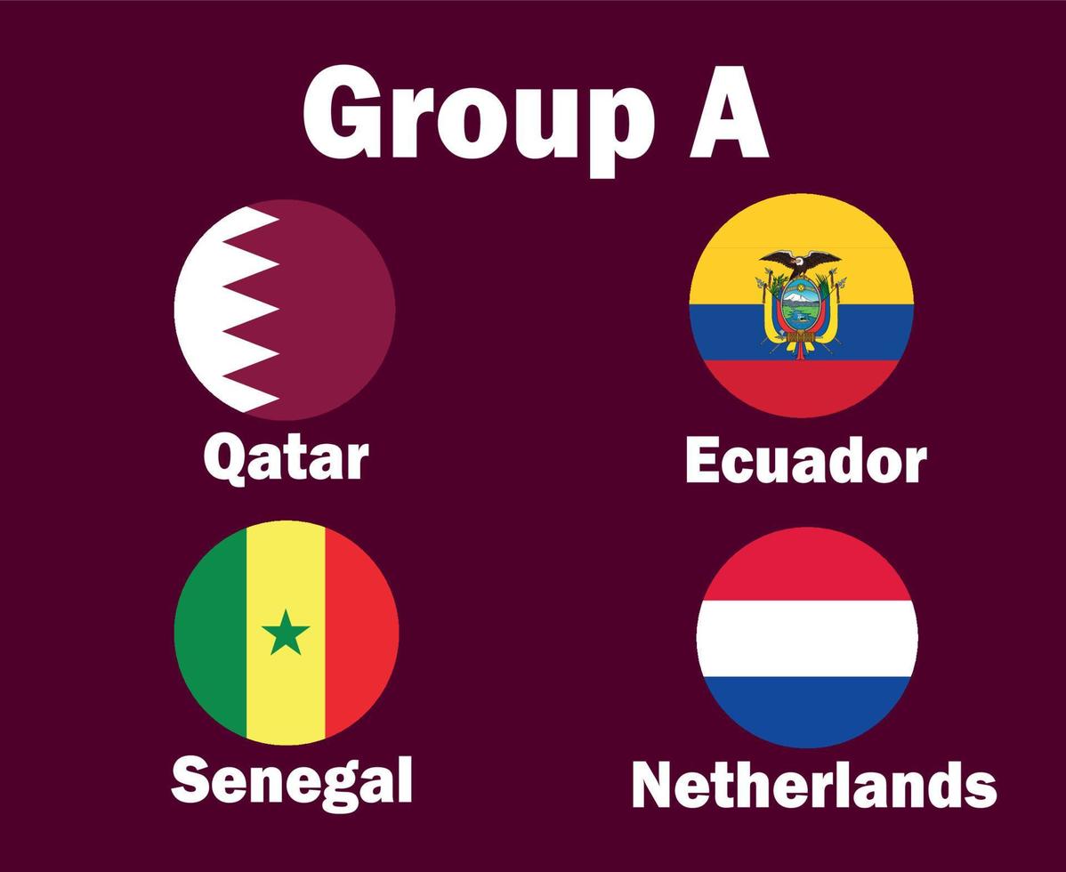 pays bas qatar equateur et sénégal drapeau emblème groupe a avec noms de pays symbole conception football final vecteur pays équipes de football illustration