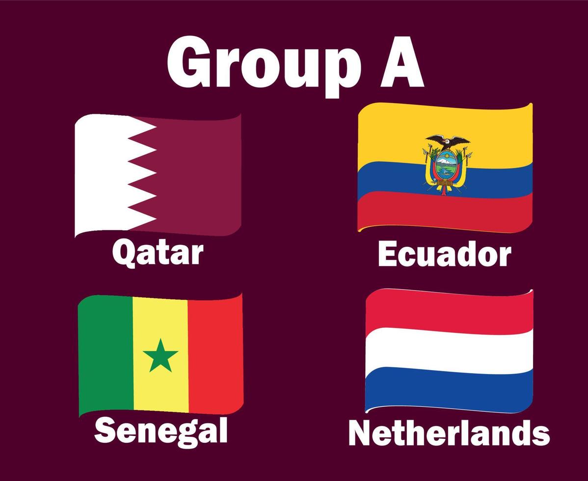 pays bas qatar equateur et sénégal drapeau ruban groupe a avec noms de pays symbole conception football final vecteur pays équipes de football illustration