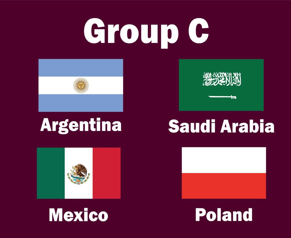 argentine pologne mexique et arabie saoudite emblème drapeau groupe c avec des noms de pays symbole conception football final vecteur pays équipes de football illustration