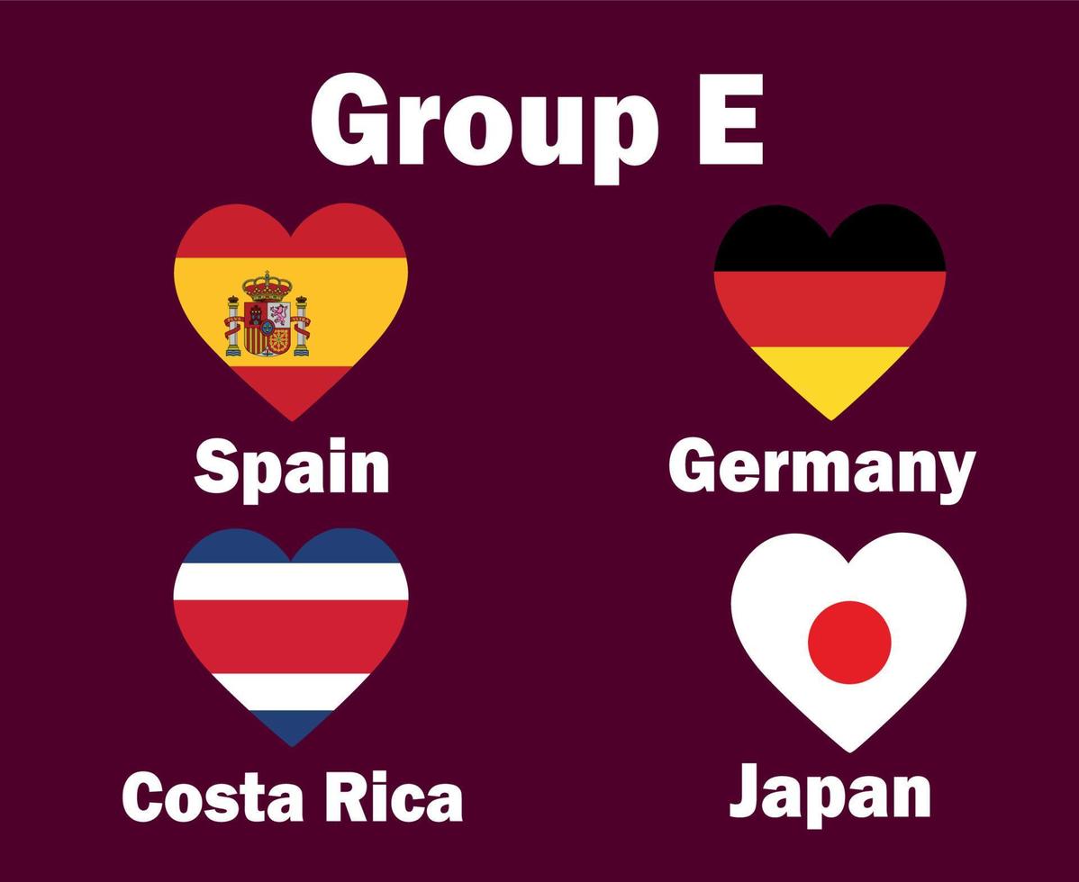 allemagne espagne japon et costa rica drapeau coeur groupe e avec pays noms symbole conception football final vecteur pays équipes de football illustration