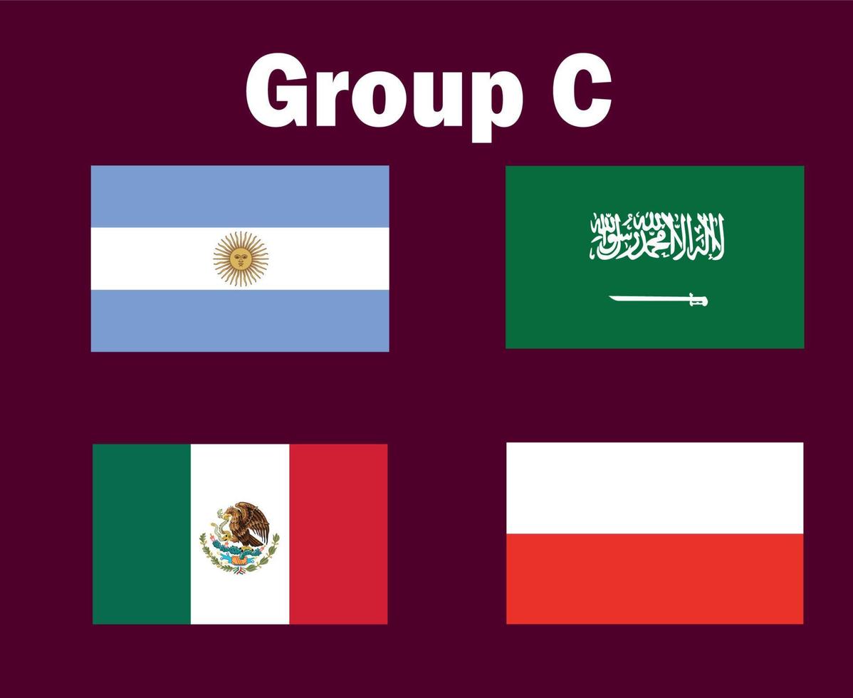 argentine pologne mexique et arabie saoudite emblème drapeau groupe c symbole conception football final vecteur pays équipes de football illustration