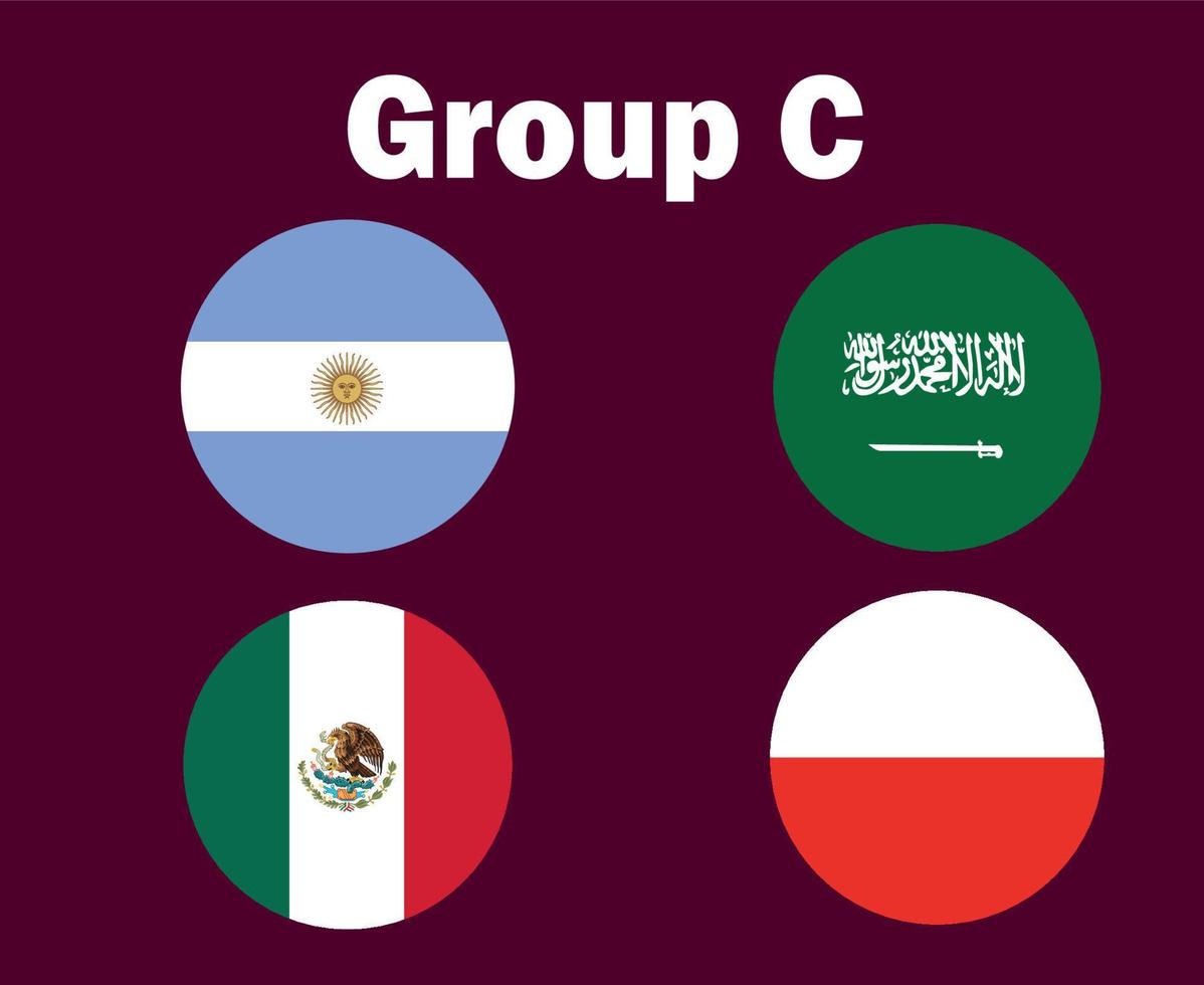 argentine pologne mexique et arabie saoudite drapeau emblème groupe c symbole conception football final vecteur pays équipes de football illustration