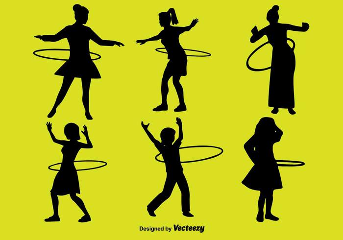 Personnes avec Hula Hoop Icon Set vecteur