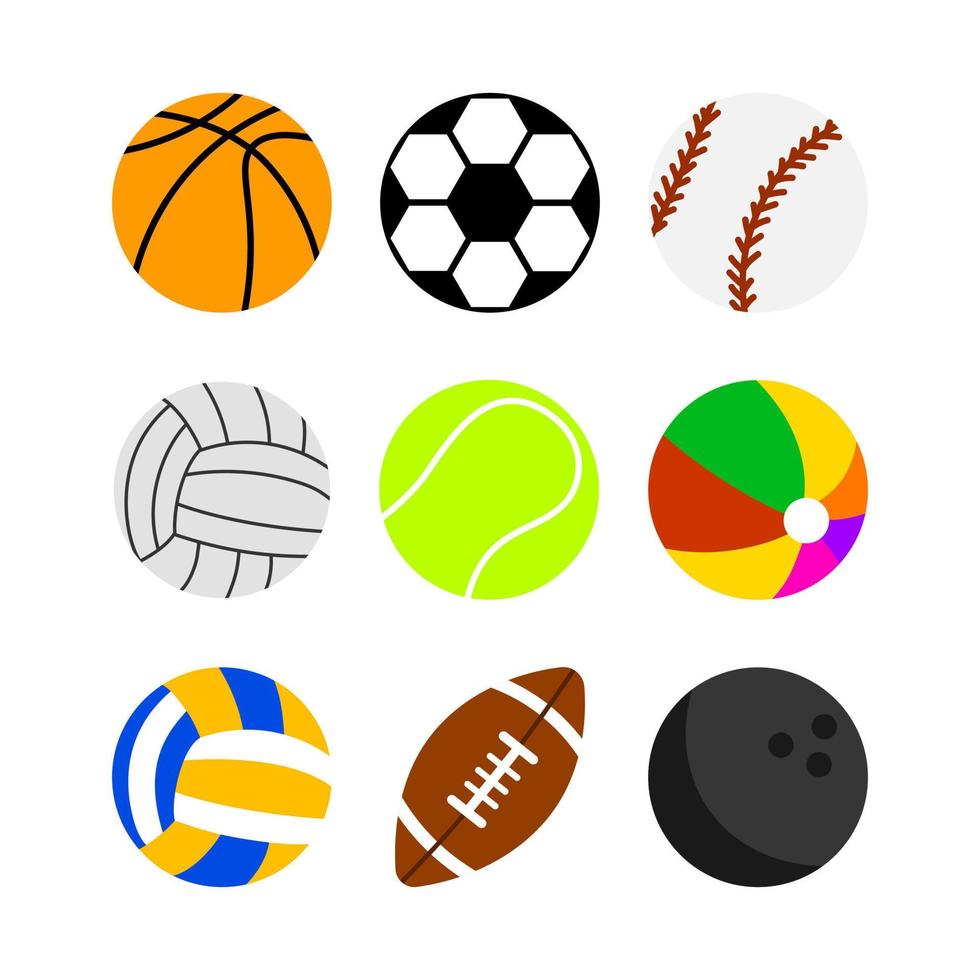 jeu d'icônes de balle de sport isolé sur fond blanc. équipement de jeu d'exercice de doodle de vecteur de dessin animé.