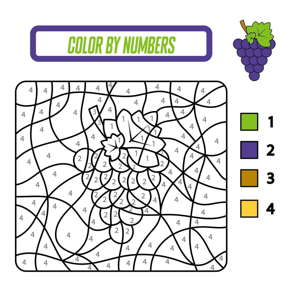coloriage par numéros. coloriage de raisins pour les enfants vecteur