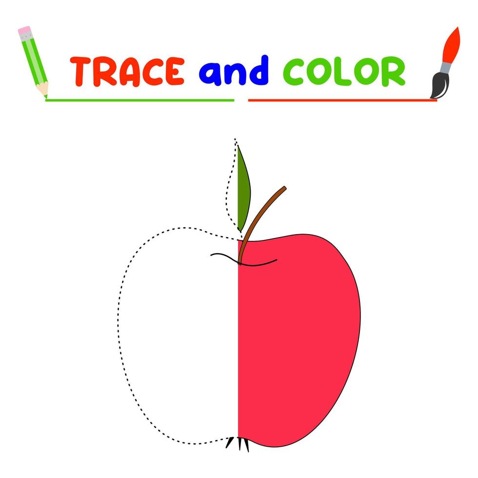 tracer et colorier avec une pomme.un jeu de puzzle pour l'éducation des enfants et les activités de plein air vecteur