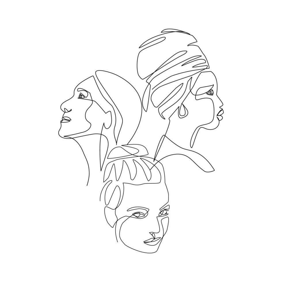 illustration vectorielle d'un portrait féminin dessiné dans un style d'art en ligne vecteur