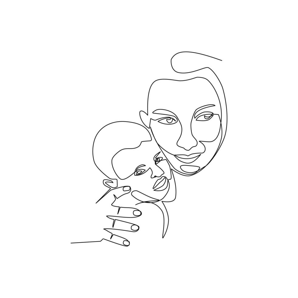 illustration vectorielle de mère étreignant son enfant dessiné dans un style d'art en ligne vecteur