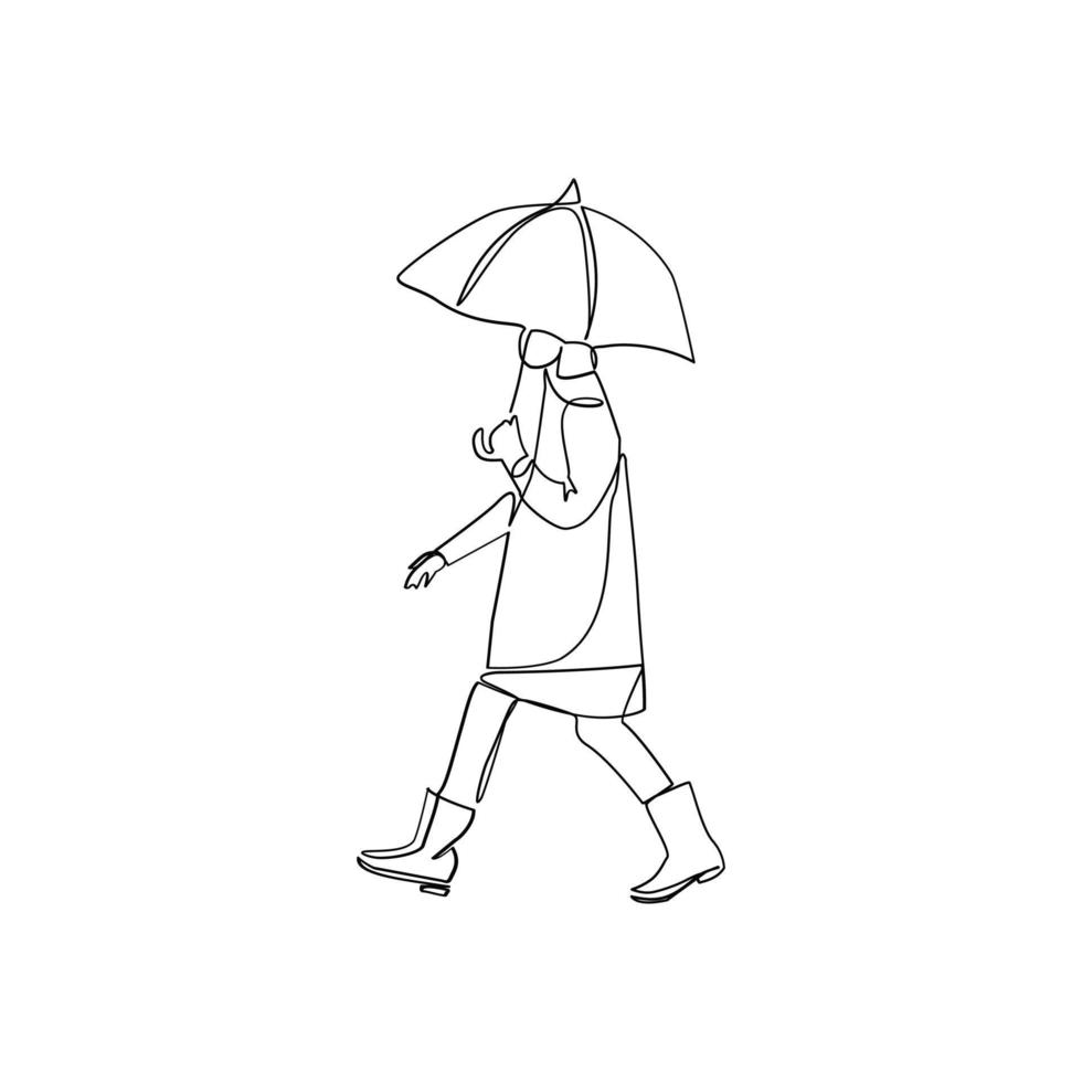 illustration vectorielle de femme avec parapluie dessinée dans un style d'art en ligne vecteur