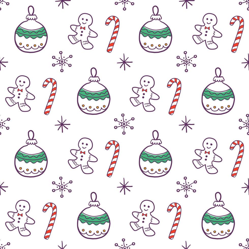 modèle de noël de style doodle sans soudure. fond mignon avec des éléments de noël ou du nouvel an. illustration vectorielle pour papier d'emballage, tissu, textile, scrapbooking. vecteur