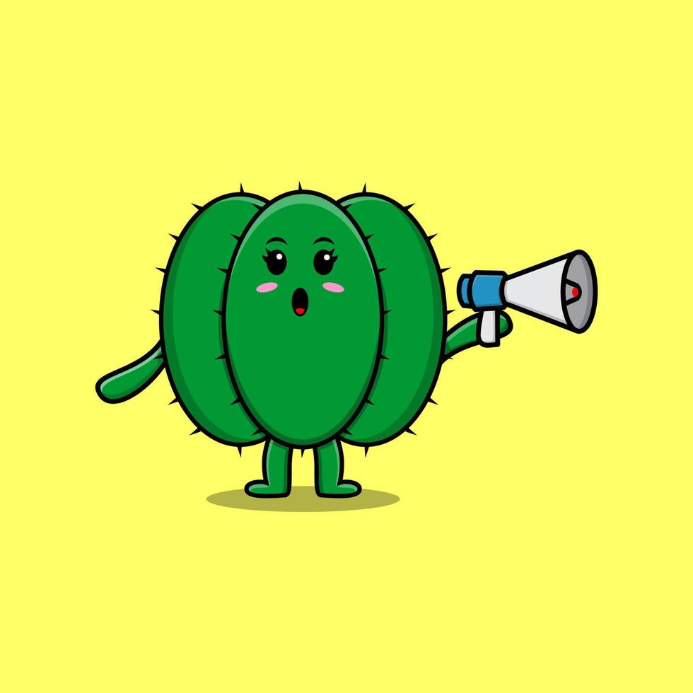 personnage de cactus de dessin animé mignon parler avec mégaphone vecteur