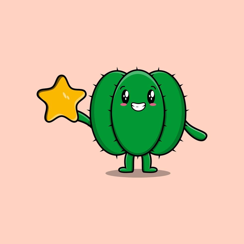 personnage de cactus de dessin animé tenant une grande étoile dorée vecteur