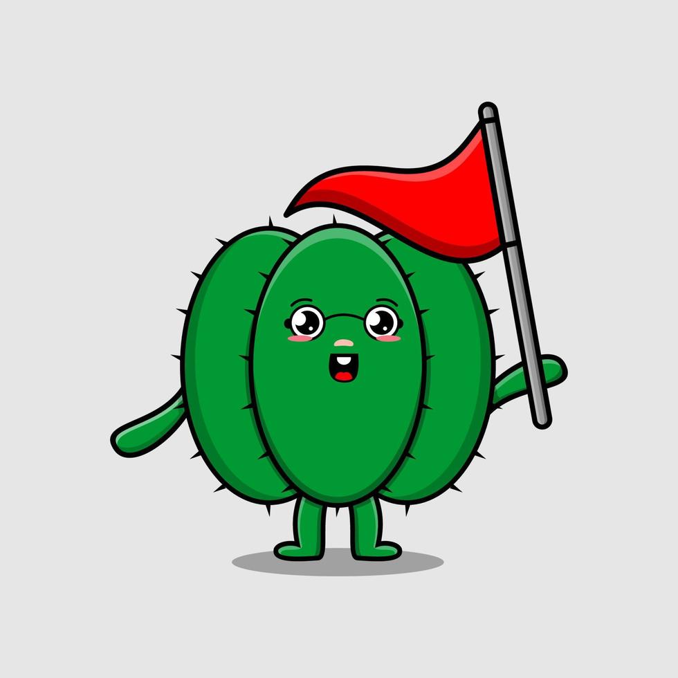 cactus de dessin animé mignon tenant le drapeau triangle vecteur