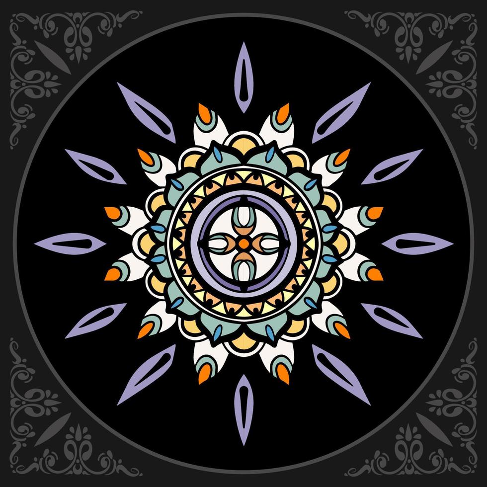 arts de mandala de cercle coloré isolés sur fond noir. vecteur